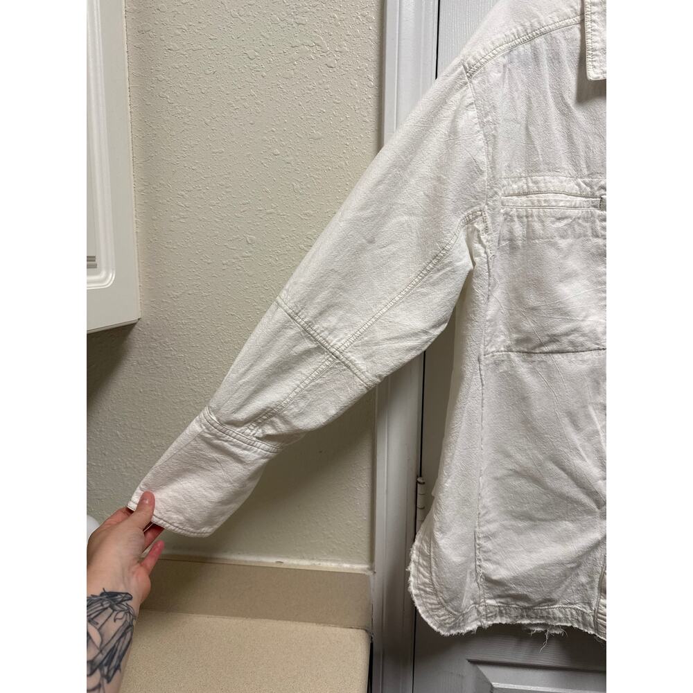 Free People We The Free White Denim Oversized Long Sleeve Button Down Size Lg - Picture 4 of 9